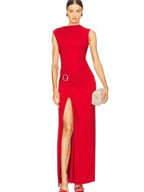 NEW SIMKHAI Blaine Gown in Crimson Red Formal Maxi Dress 0 / XS